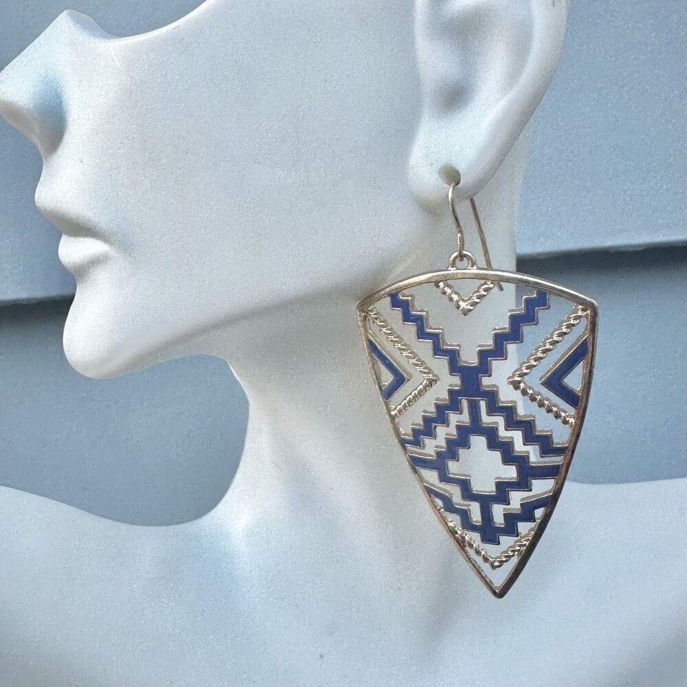 Blue and gold tone earrings